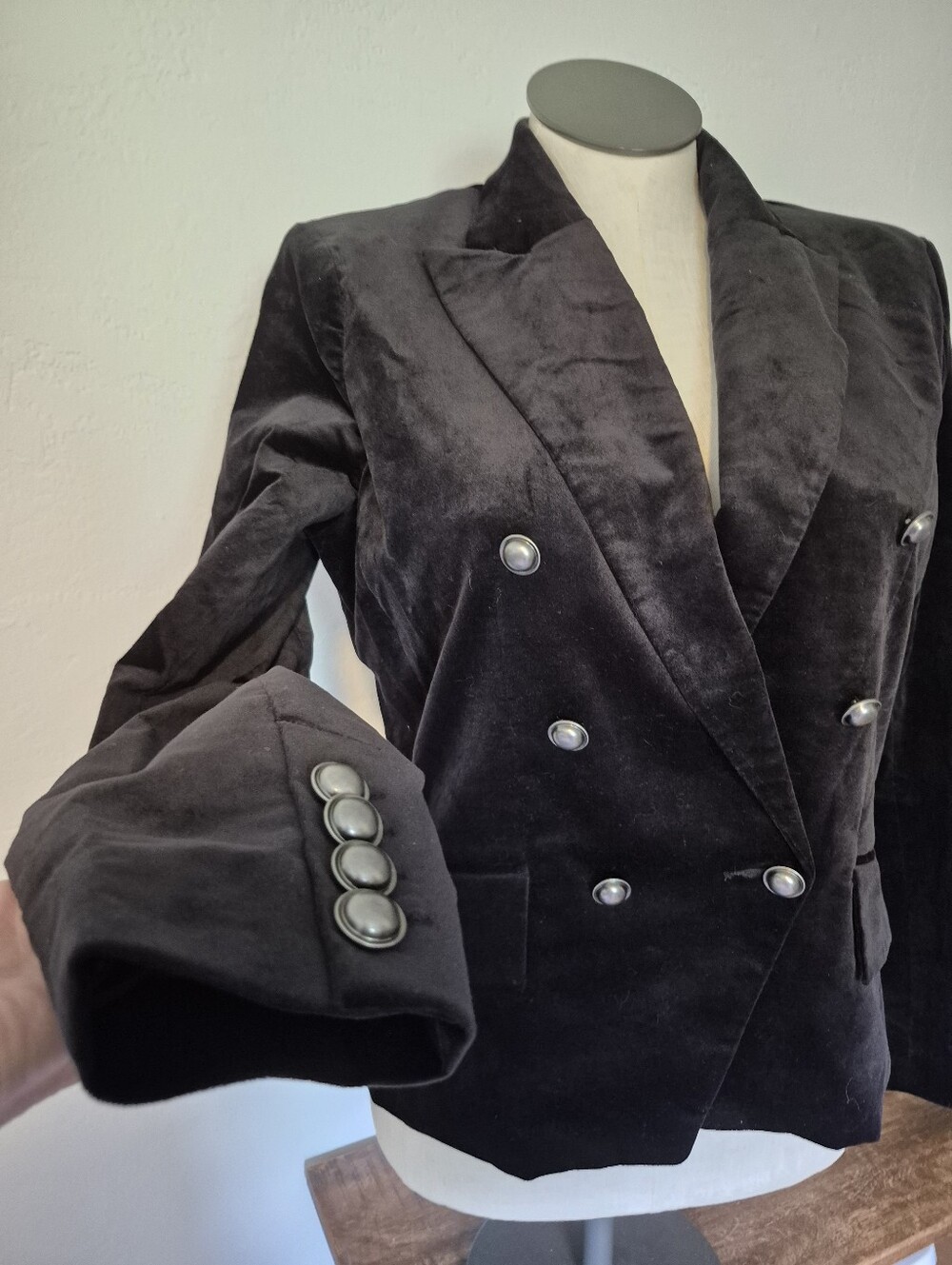 Double Breasted Black Velvet Blazer Xl